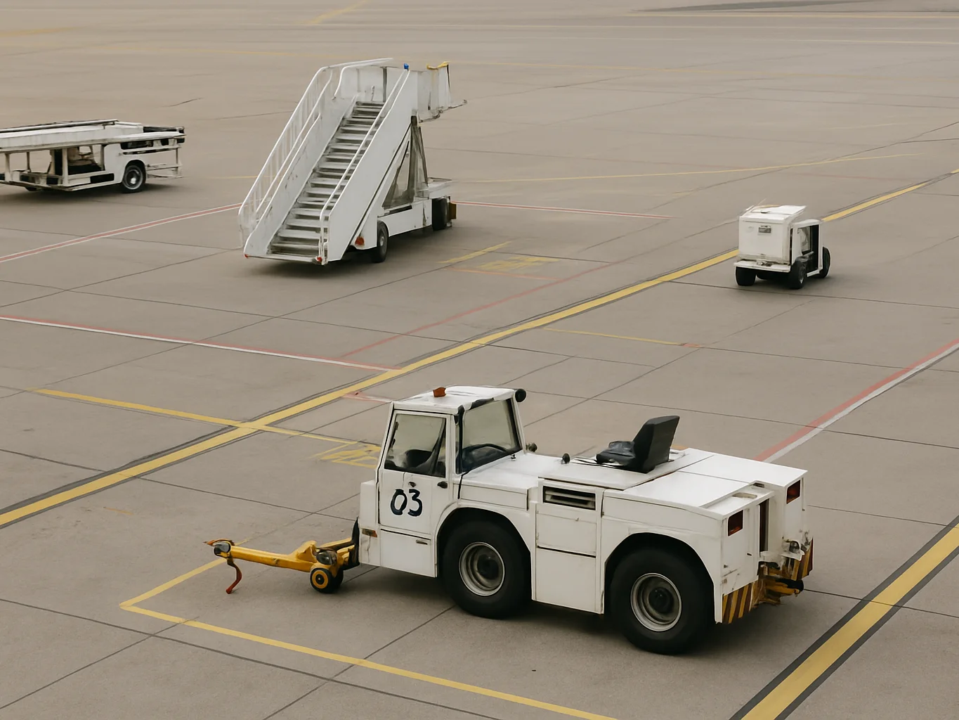 Close detail of ground support equipment staged on an airport apr